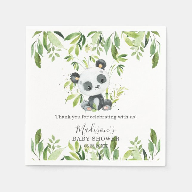 Cute Panda Greenery Bamboo Baby Shower Birthday Napkins (Front)