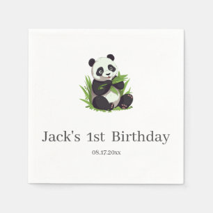 Cute Panda Greenery Bamboo Birthday Party Napkins