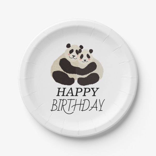  Cute Panda Greenery Bamboo Birthday Party Paper Plates (Front)