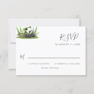 Cute Panda Greenery Bamboo Birthday Party RSVP Card