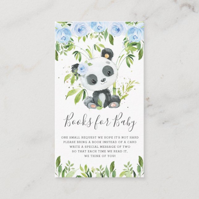 Cute Panda Greenery Blue Floral Books for Baby Enclosure Card (Front)