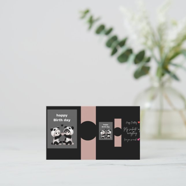 Cute Panda Happy Birthday Card | Black Aesthetic B (Standing Front)