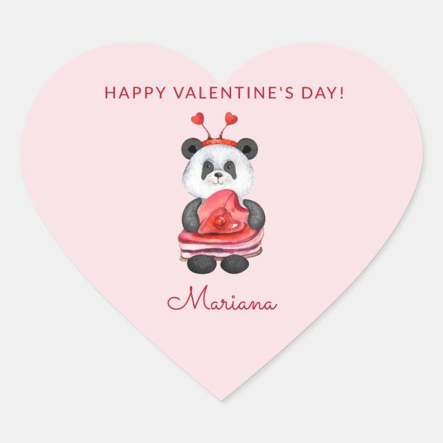 Cute Panda Happy Valentines Day Party Favors Heart Sticker (Front)