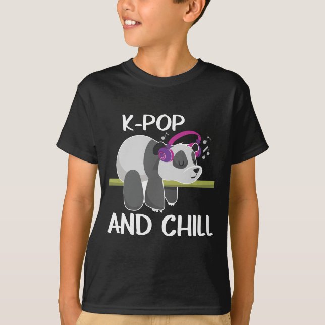 Cute Panda Headphones Korea Pop Lover K-Pop Music T-Shirt (Front)