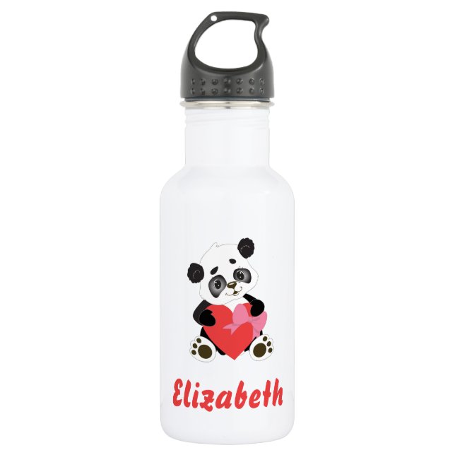Cute Panda Heart  Stainless Steel Water Bottle (Front)