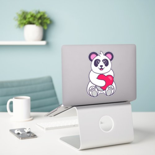 Cute Panda holding a big red heart Sticker