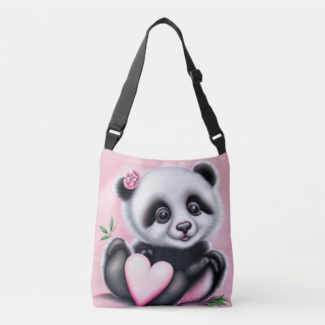 Cute panda holding a heart crossbody bag (Front)