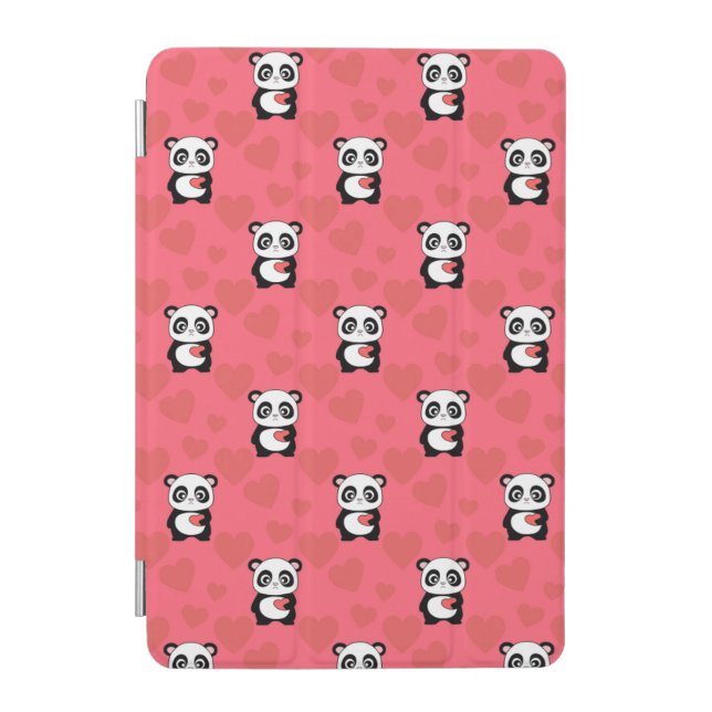 Cute Panda Holding Heart Pattern| Kawaii Valentine iPad Mini Cover (Front)