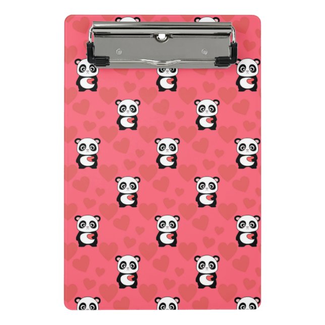 Cute Panda Holding Heart Pattern| Kawaii Valentine Mini Clipboard (Front)