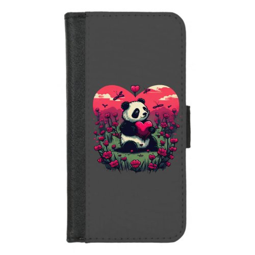 Cute Panda Holding Heart _ Valentines Day Gift iPhone 87 Wallet Case