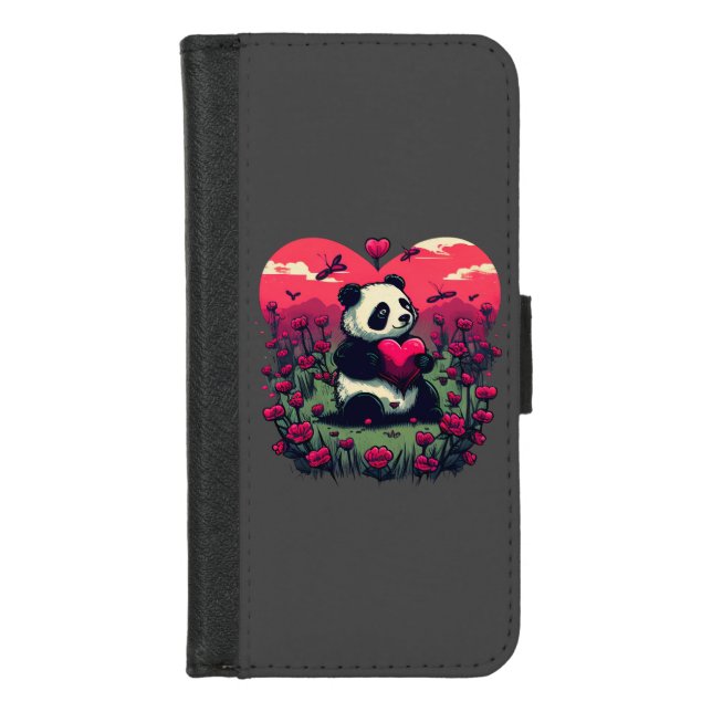 Cute Panda Holding Heart - Valentine's Day Gift iPhone Wallet Case (Front)