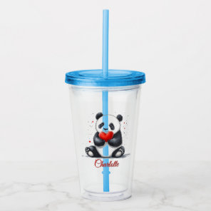 Cute Panda Holding Heart with Customizable Name Acrylic Tumbler