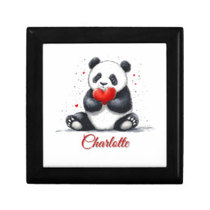 Cute Panda Holding Heart with Customizable Name Gift Box
