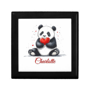Cute Panda Holding Heart with Customizable Name Gift Box