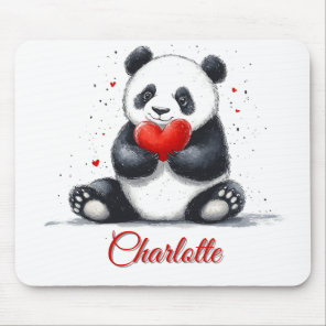 Cute Panda Holding Heart with Customizable Name Mouse Pad