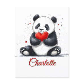 Cute Panda Holding Heart with Customizable Name Postcard