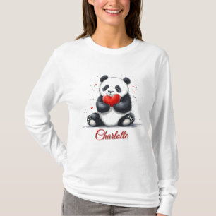 Cute Panda Holding Heart with Customizable Name T-Shirt