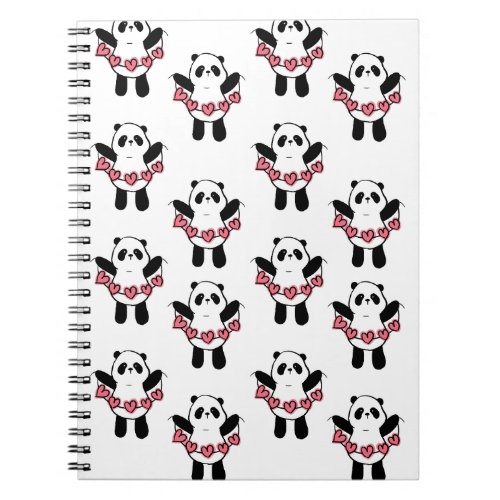 Cute Panda Holding Hearts Pattern Notebook