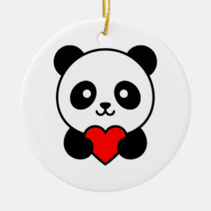 Cute Panda Holding Red Heart Minimalist Ceramic Ornament