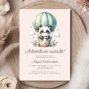 Cute Panda Hot Air Balloon Mint Green Baby Shower Invitation