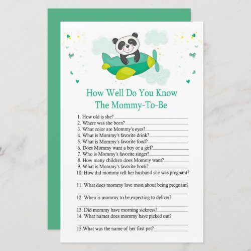 Cute panda How well do you know baby shower game