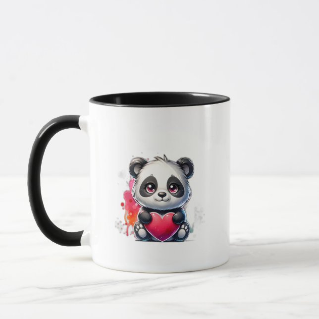 Cute panda hugging a heart mug (Left)