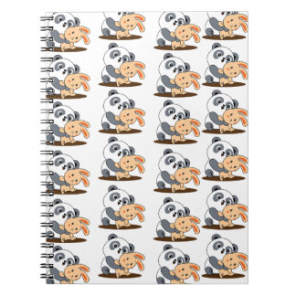 Cute Panda Hugging Bunny Pattern Notebook