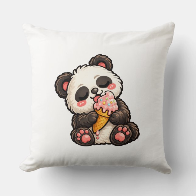 Cute Panda Ice Cream Throw Pillow (Front)