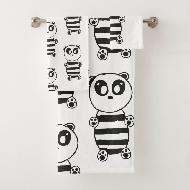 Cute Panda Illustration Bath Towel Set (Insitu)