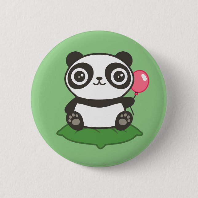 Cute Panda Illustration Button (Front)
