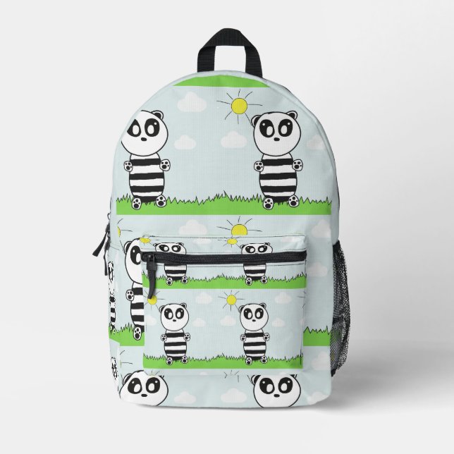 Cute Panda Illustration Printed Backpack (Front)