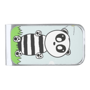 Cute Panda Illustration Silver Finish Money Clip