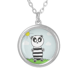 Cute Panda Illustration Silver Plated Necklace