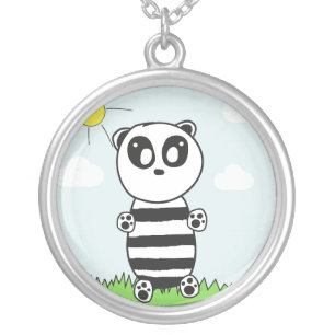 Cute Panda Illustration Silver Plated Necklace