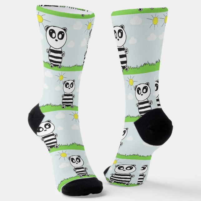 Cute Panda Illustration Socks (Angled)