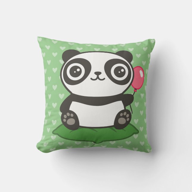 Cute Panda Illustration Throw Pillow (Front)
