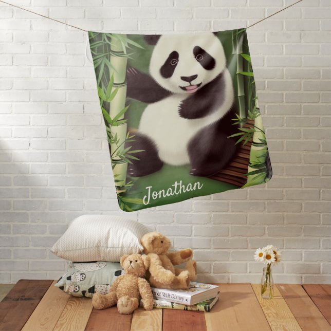 Cute Panda In A Bamboo Forest Baby Blanket (In Situ)