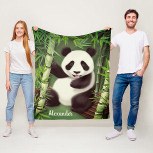 Cute Panda In A Bamboo Forest Fleece Blanket