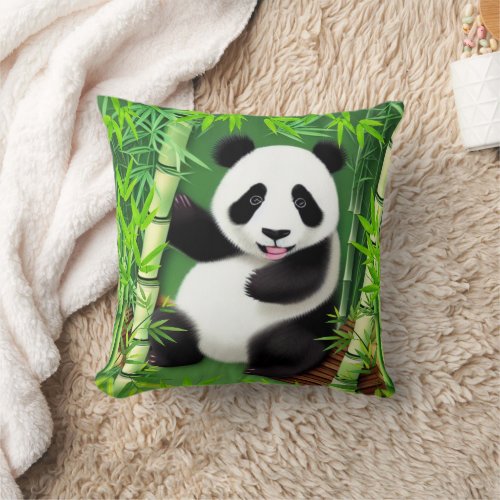 Cute Panda In A Bamboo Forest Throw Pillow