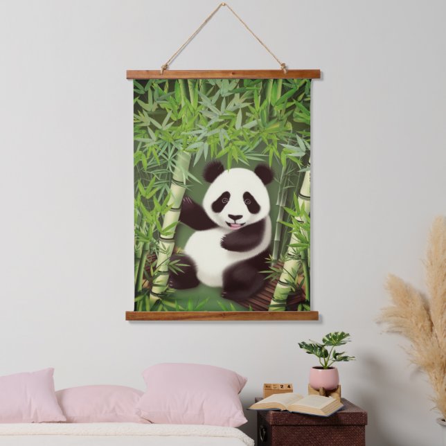 Cute Panda In Bamboo Forest Hanging Tapestry (Bedroom)
