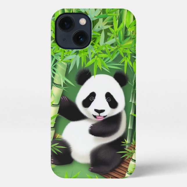 Cute Panda In Bamboo Forest iPhone 13 Case (Back)