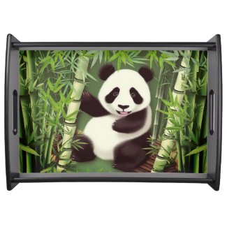 Cute Panda In Bamboo Forest Serving Tray