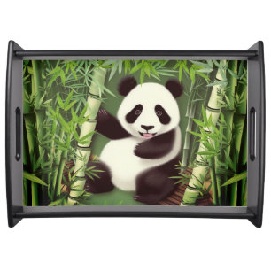 Cute Panda In Bamboo Forest Serving Tray