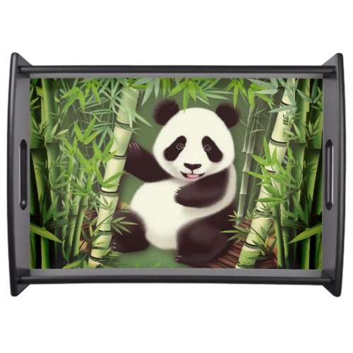 Cute Panda In Bamboo Forest Serving Tray