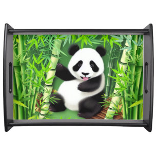 Cute Panda In Bamboo Forest Serving Tray