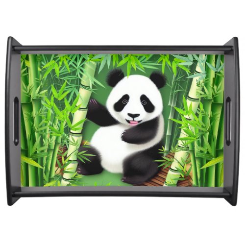 Cute Panda In Bamboo Forest Serving Tray