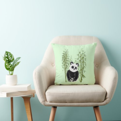 Cute Panda in Bamboo Throw Pillow