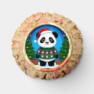 Cute Panda In Christmas Sweater Wears Santa Hat Reese's Peanut Butter Cups