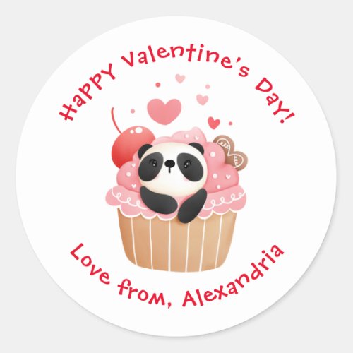Cute Panda in Cupcake Custom Kids Valentines Day Classic Round Sticker
