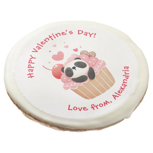 Cute Panda in Cupcake Custom Kids Valentines Day Sugar Cookie